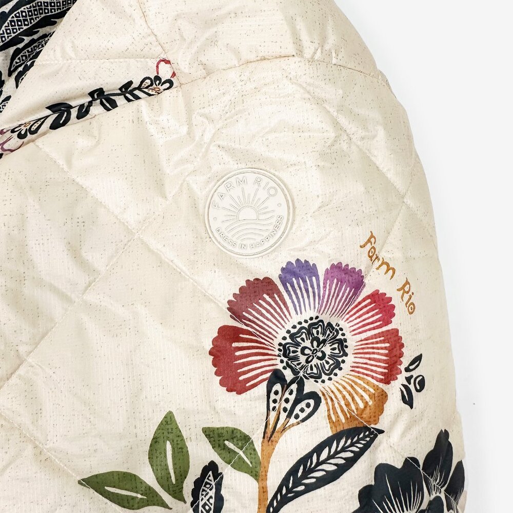 FARM Rio Cream Quilted Puffer Jacket with Black Floral Embroidery - Picture 6 of 15